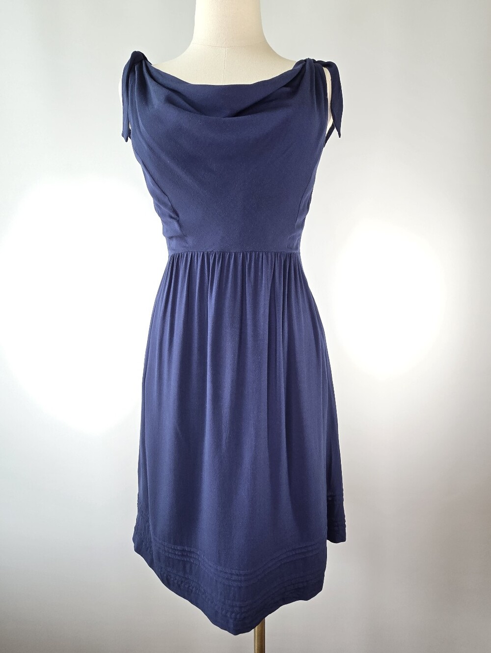Anthropologie Maeve Tied Down Navy Cowl Neck Midi Dress with Pockets Size 0